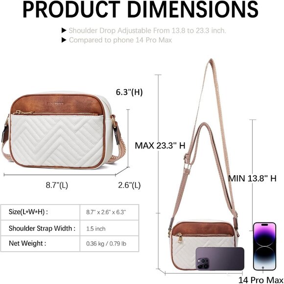 Bostanten Women Beige, Brown PU leather Quilted Crossbody Bags With Wide Strap - Picture 3 of 8